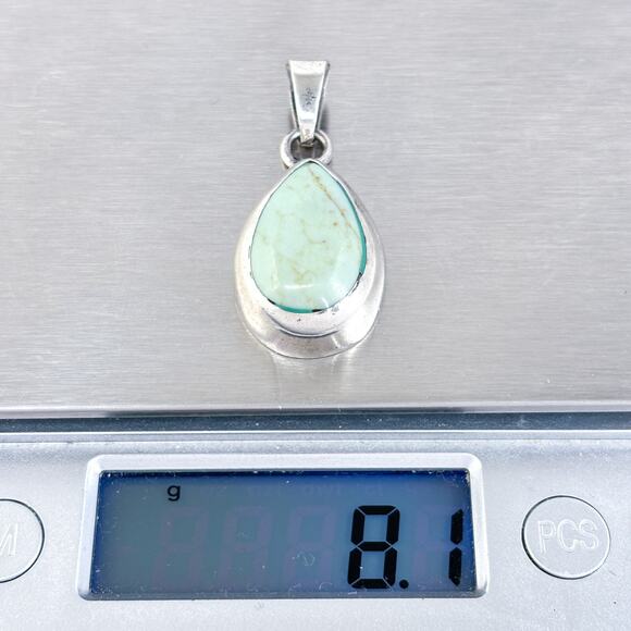 Vintage Mexico Sterling Silver 925 Teardrop Blue Magnesite Pendant - Picture 6 of 7